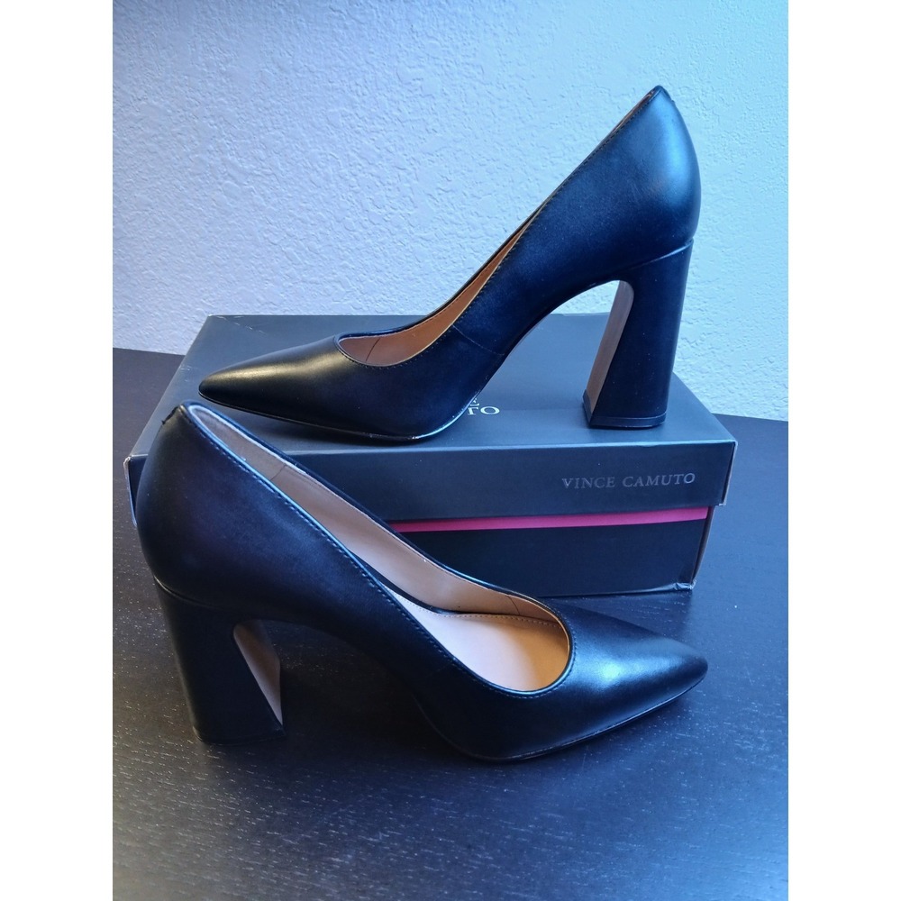 Vince Camuto Ableen Black Leather Pointed Toe Block Heel Pumps ABLEEN Womens 7.5